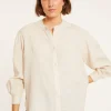 Montagut T-Shirts Et Débardeurs-Blouse en lin col tunisien - Vania 12-Beige clair