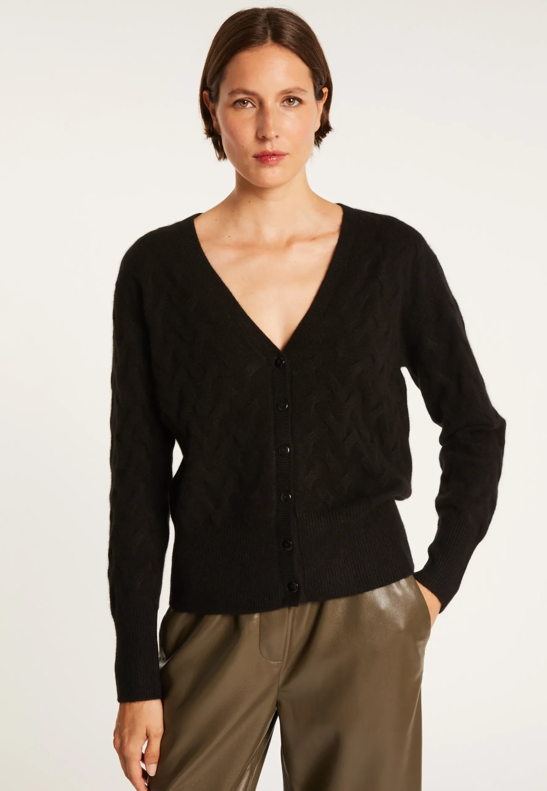 Montagut Vestes Et Cardigans-Cardigan à fantaisie de torsades en cachemire - Fiona 01-Noir