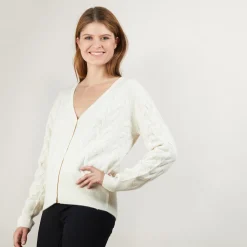 Montagut Vestes Et Cardigans-Cardigan à fantaisie de torsades en cachemire - Fiona 82-Ecru