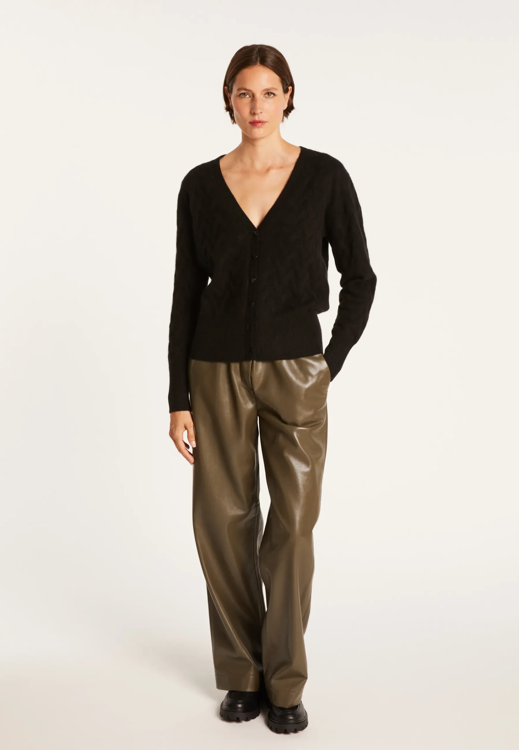 Montagut Vestes Et Cardigans-Cardigan à fantaisie de torsades en cachemire - Fiona 01-Noir