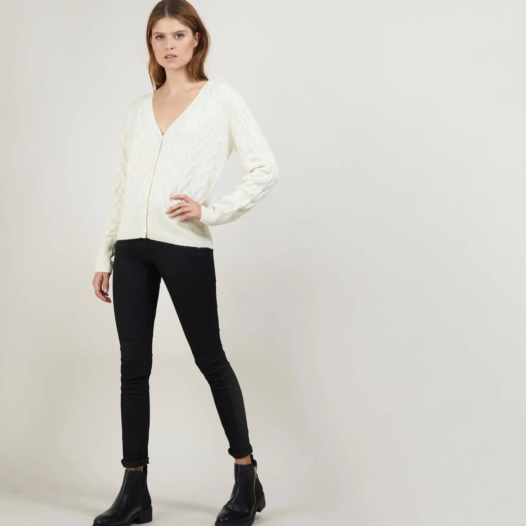 Montagut Vestes Et Cardigans-Cardigan à fantaisie de torsades en cachemire - Fiona 82-Ecru