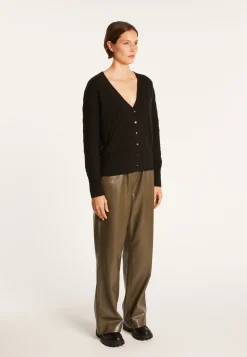 Montagut Vestes Et Cardigans-Cardigan à fantaisie de torsades en cachemire - Fiona 01-Noir