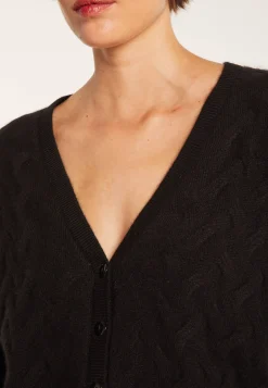 Montagut Vestes Et Cardigans-Cardigan à fantaisie de torsades en cachemire - Fiona 01-Noir