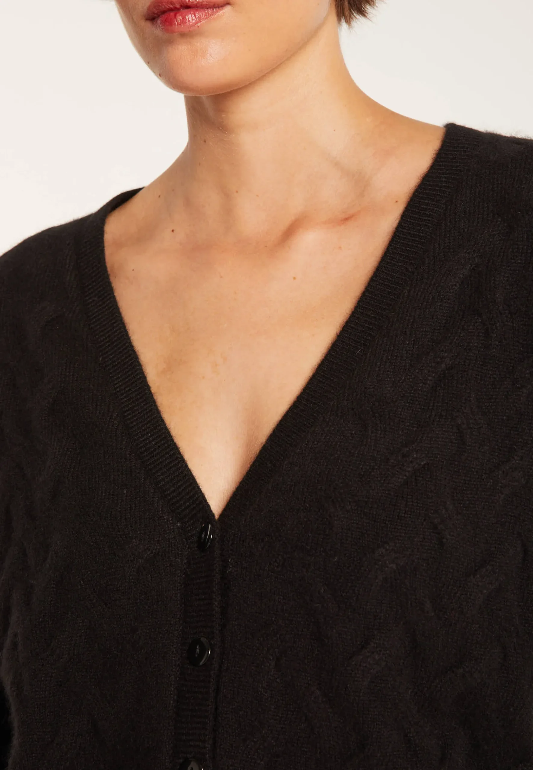 Montagut Vestes Et Cardigans-Cardigan à fantaisie de torsades en cachemire - Fiona 01-Noir