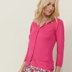 Montagut Vestes Et Cardigans-Cardigan à poches en lin flammé - Bao 91-Fuchsia