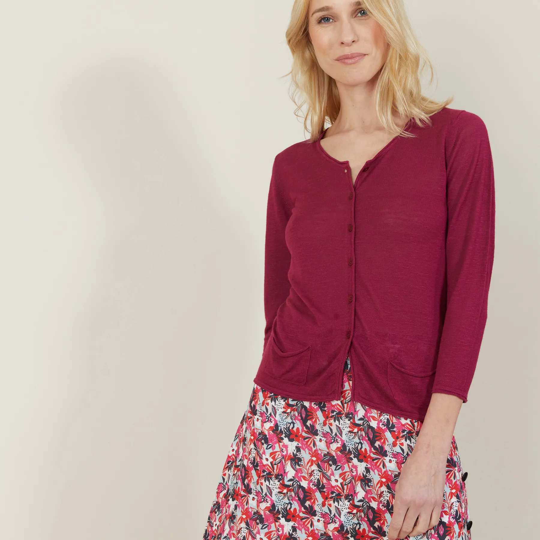Montagut Vestes Et Cardigans-Cardigan à poches en lin flammé - Bao 51-Bordeaux