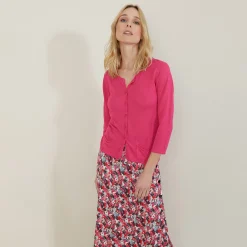 Montagut Vestes Et Cardigans-Cardigan à poches en lin flammé - Bao 91-Fuchsia