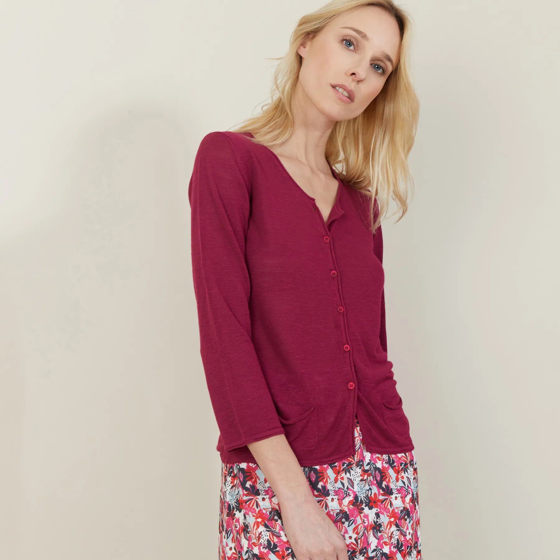 Montagut Vestes Et Cardigans-Cardigan à poches en lin flammé - Bao 51-Bordeaux