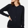 Montagut Vestes Et Cardigans-Cardigan boutonné col rond à poches en laine mérinos - Amalia 05-Bleu marine