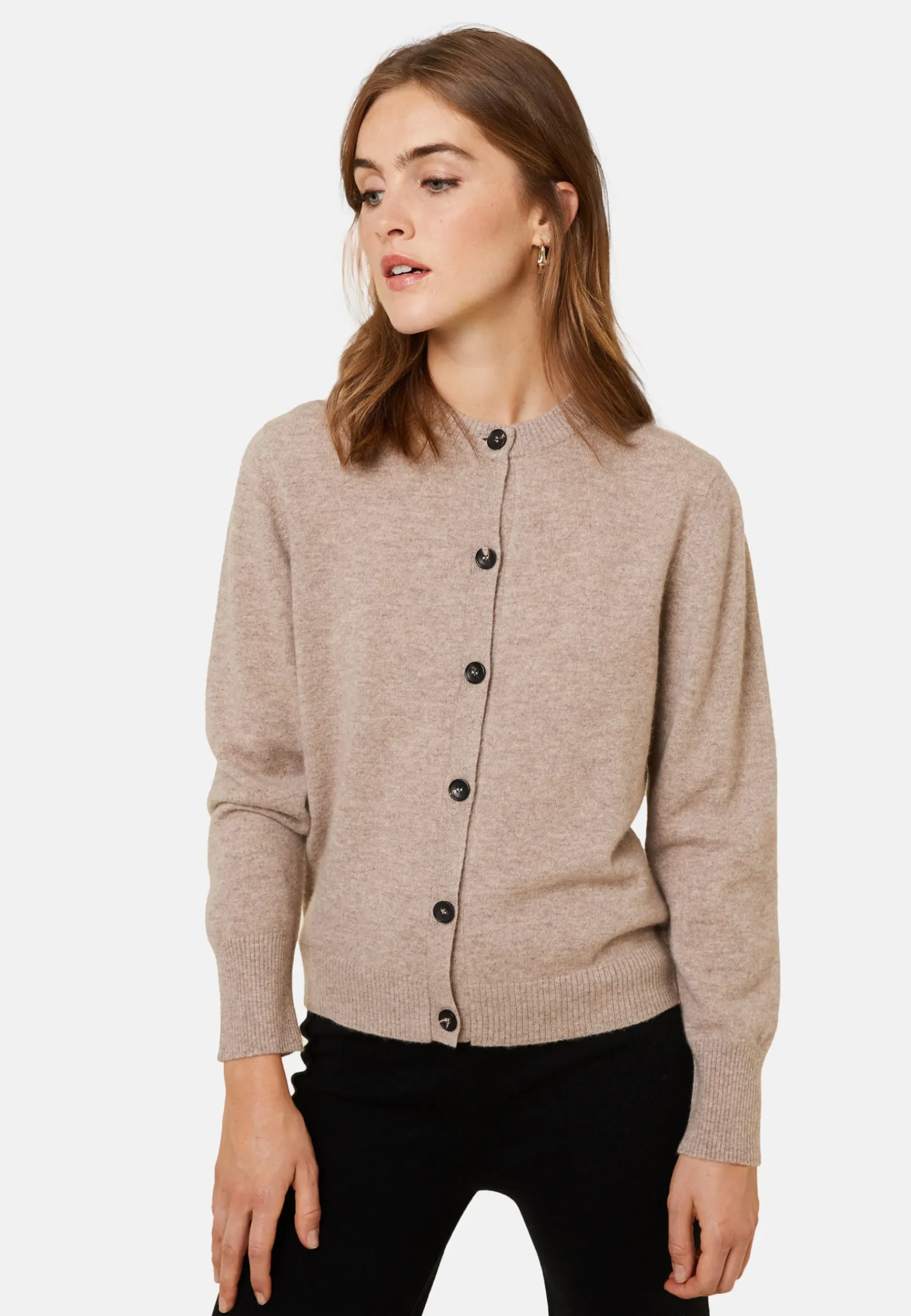 Montagut Les Incontournables-Cardigan boutonné col rond en cachemire - Ari 14-Beige foncé