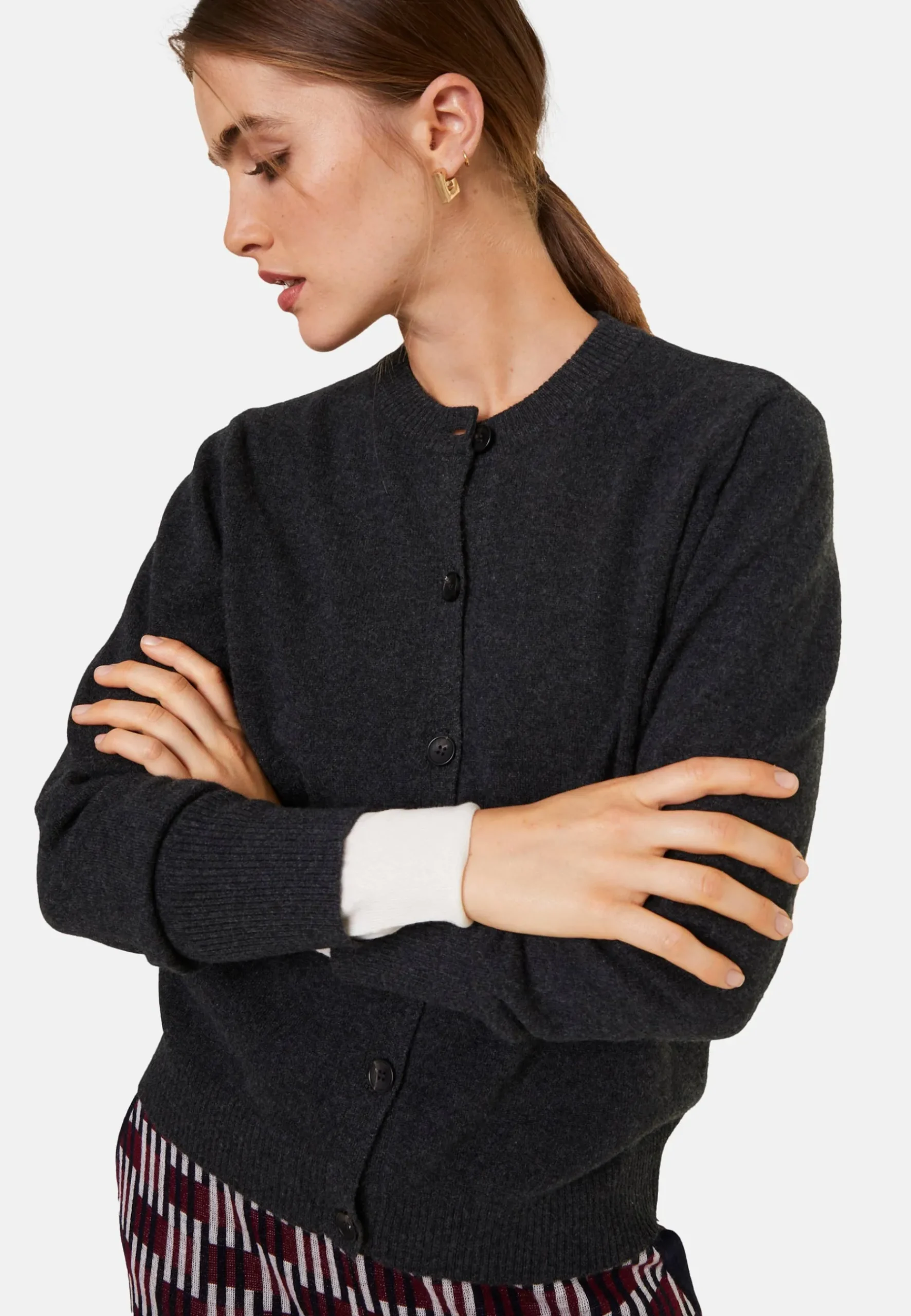Montagut Les Incontournables-Cardigan boutonné col rond en cachemire - Ari 10-Gris foncé