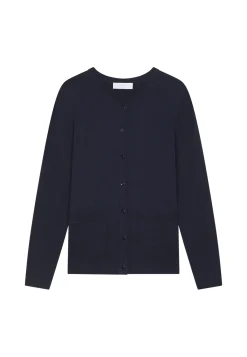 Montagut Vestes Et Cardigans-Cardigan boutonné col rond à poches en laine mérinos - Amalia 05-Bleu marine