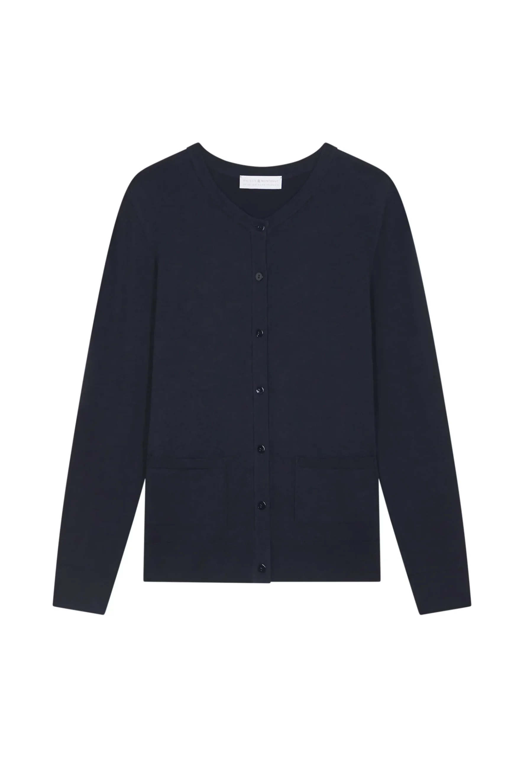 Montagut Vestes Et Cardigans-Cardigan boutonné col rond à poches en laine mérinos - Amalia 05-Bleu marine