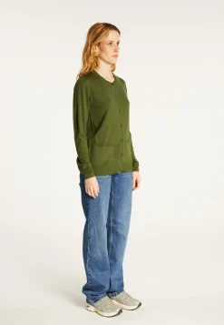 Montagut Vestes Et Cardigans-Cardigan boutonné col rond à poches en laine mérinos - Amalia 83-Kaki