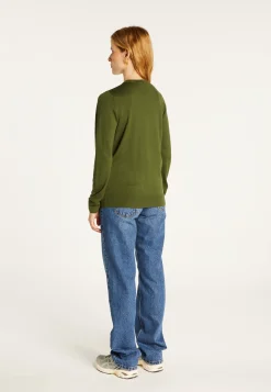 Montagut Vestes Et Cardigans-Cardigan boutonné col rond à poches en laine mérinos - Amalia 83-Kaki