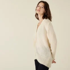 Montagut Vestes Et Cardigans-Cardigan boutonné col V en mohair - Anais 82-Ecru
