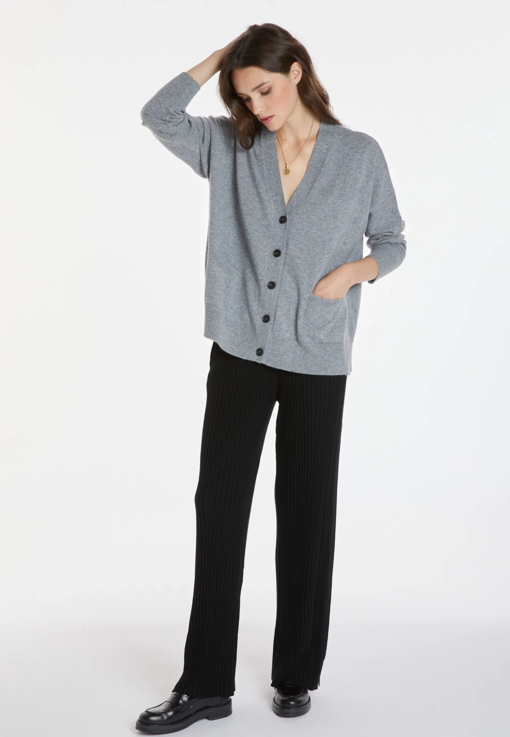 Montagut Les Incontournables-Cardigan boutonné en cachemire - Ariel 09-Gris moyen
