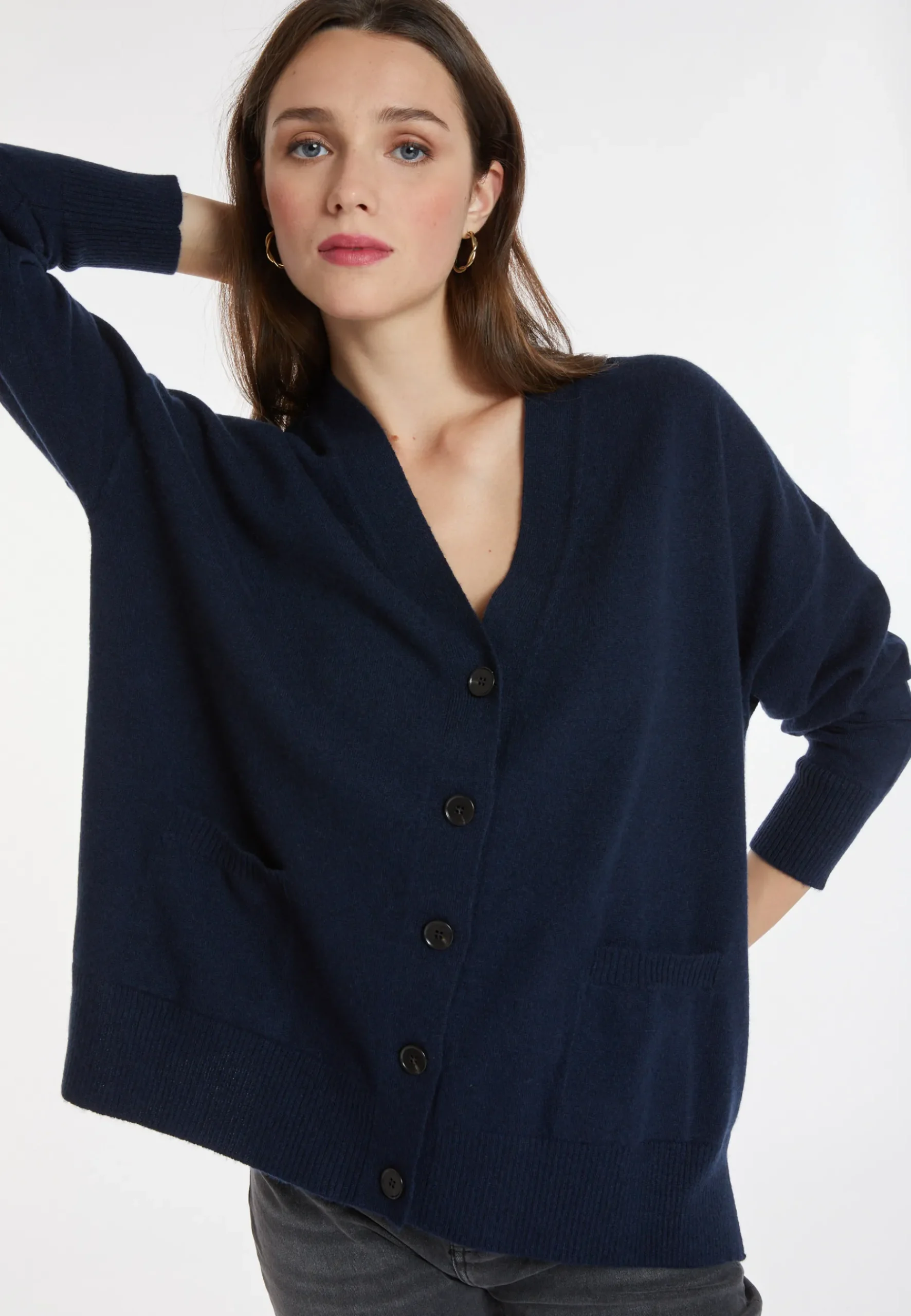 Montagut Les Incontournables-Cardigan boutonné en cachemire - Ariel 05-Bleu marine