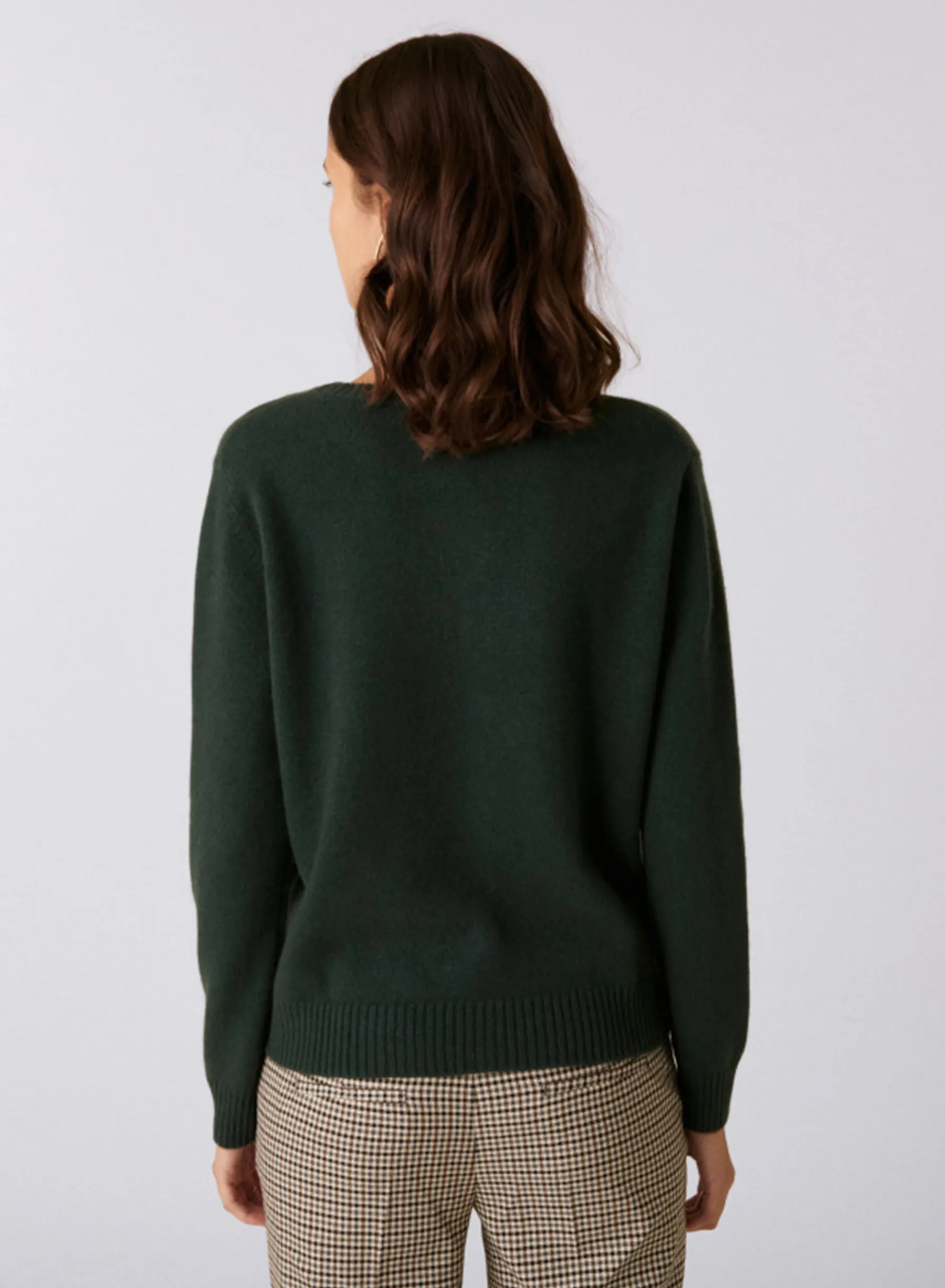 Montagut Les Incontournables-Cardigan en cachemire col rond boutonné - Adelys 21-Vert foncé