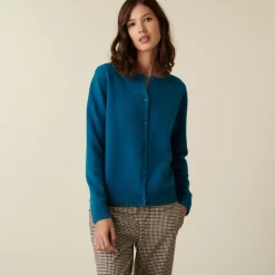 Montagut Les Incontournables-Cardigan en cachemire col rond boutonné - Adelys 06-Bleu moyen