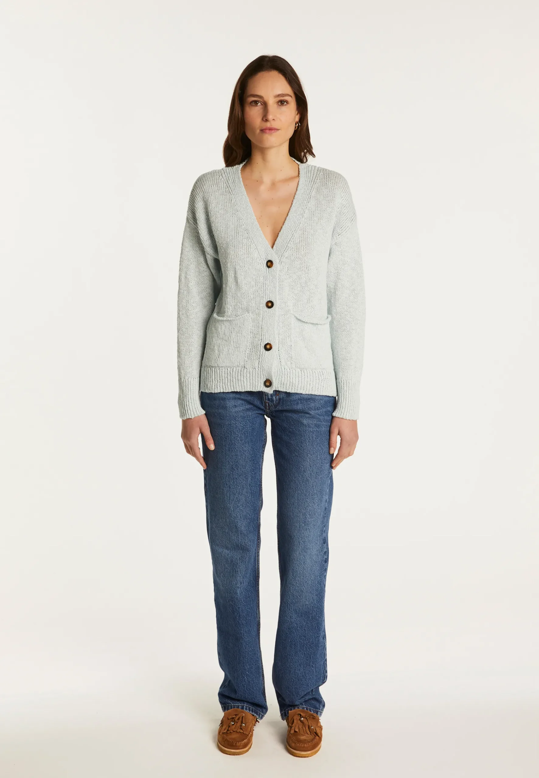 Montagut Vestes Et Cardigans-Cardigan en coton et lin - Naïs 77-Bleu ciel