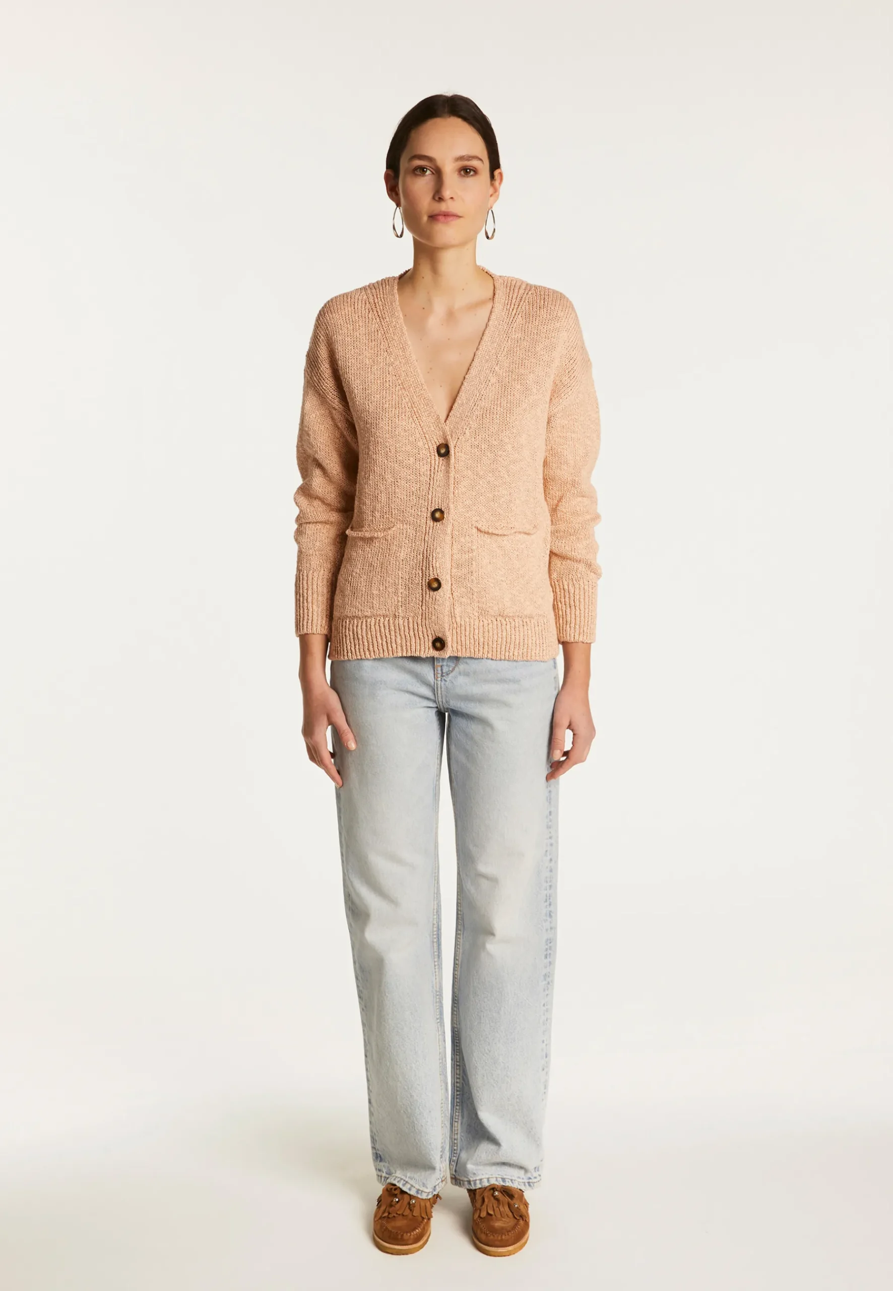 Montagut Vestes Et Cardigans-Cardigan en coton et lin - Naïs 24-Rose clair