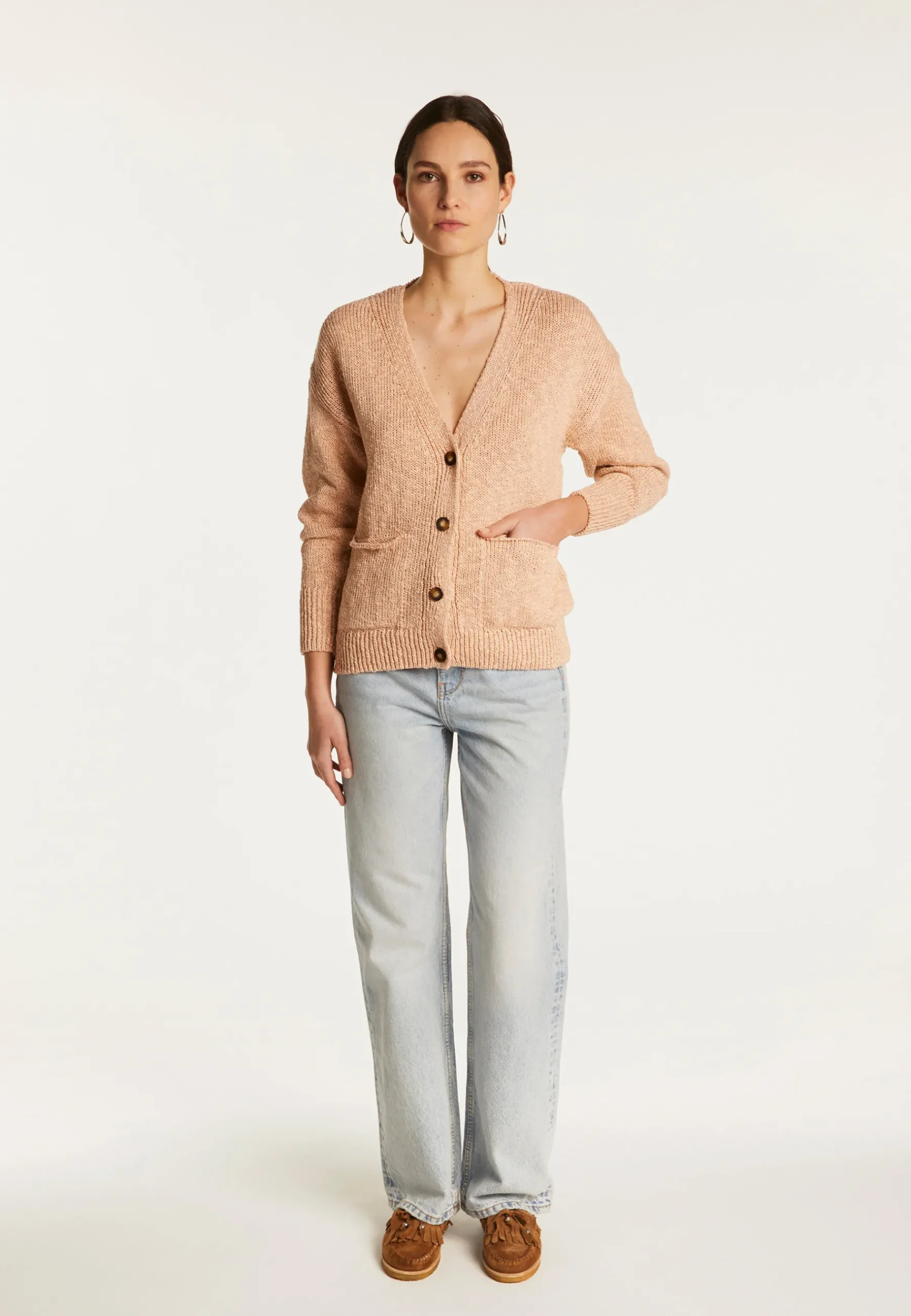 Montagut Vestes Et Cardigans-Cardigan en coton et lin - Naïs 24-Rose clair