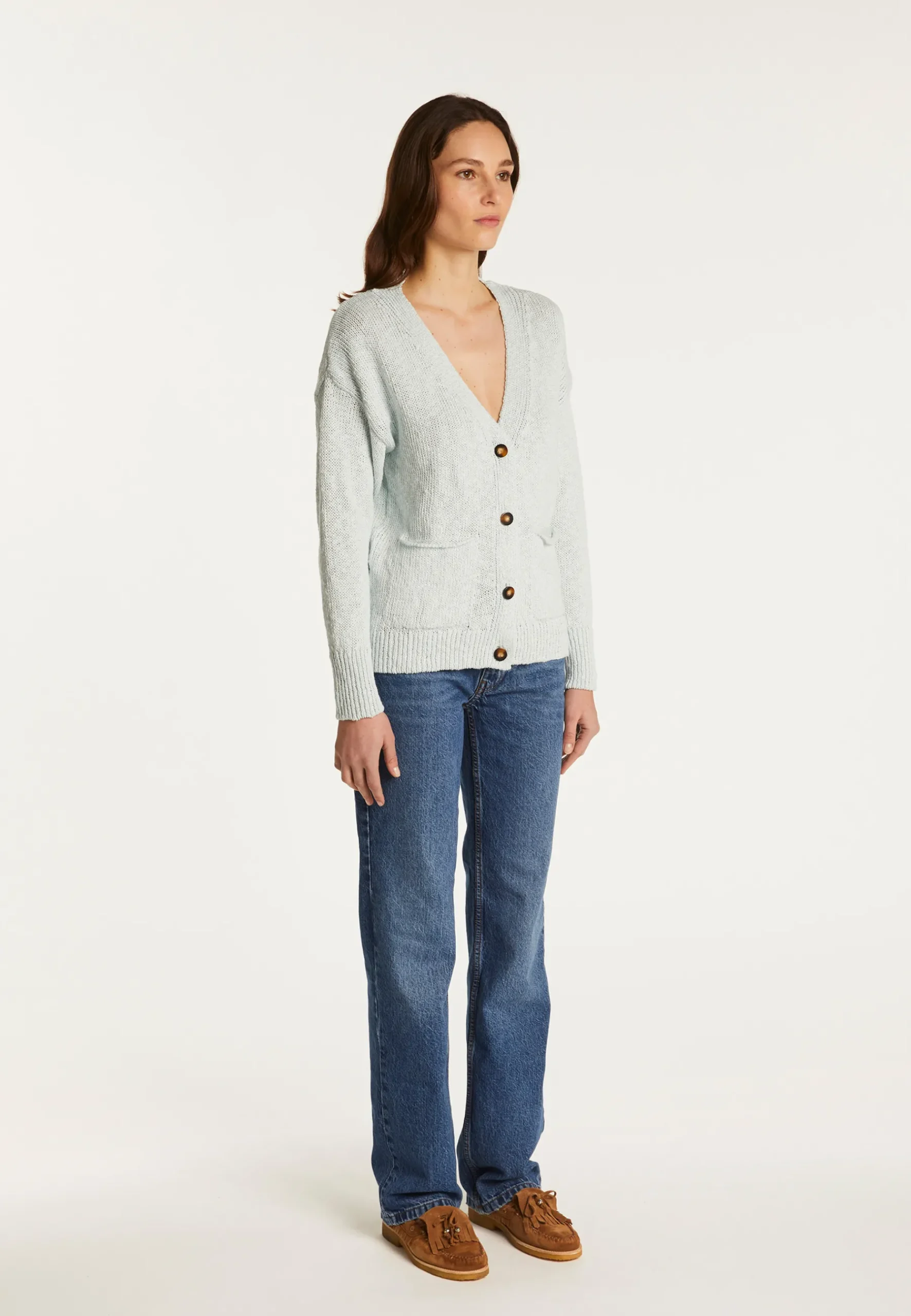 Montagut Vestes Et Cardigans-Cardigan en coton et lin - Naïs 77-Bleu ciel