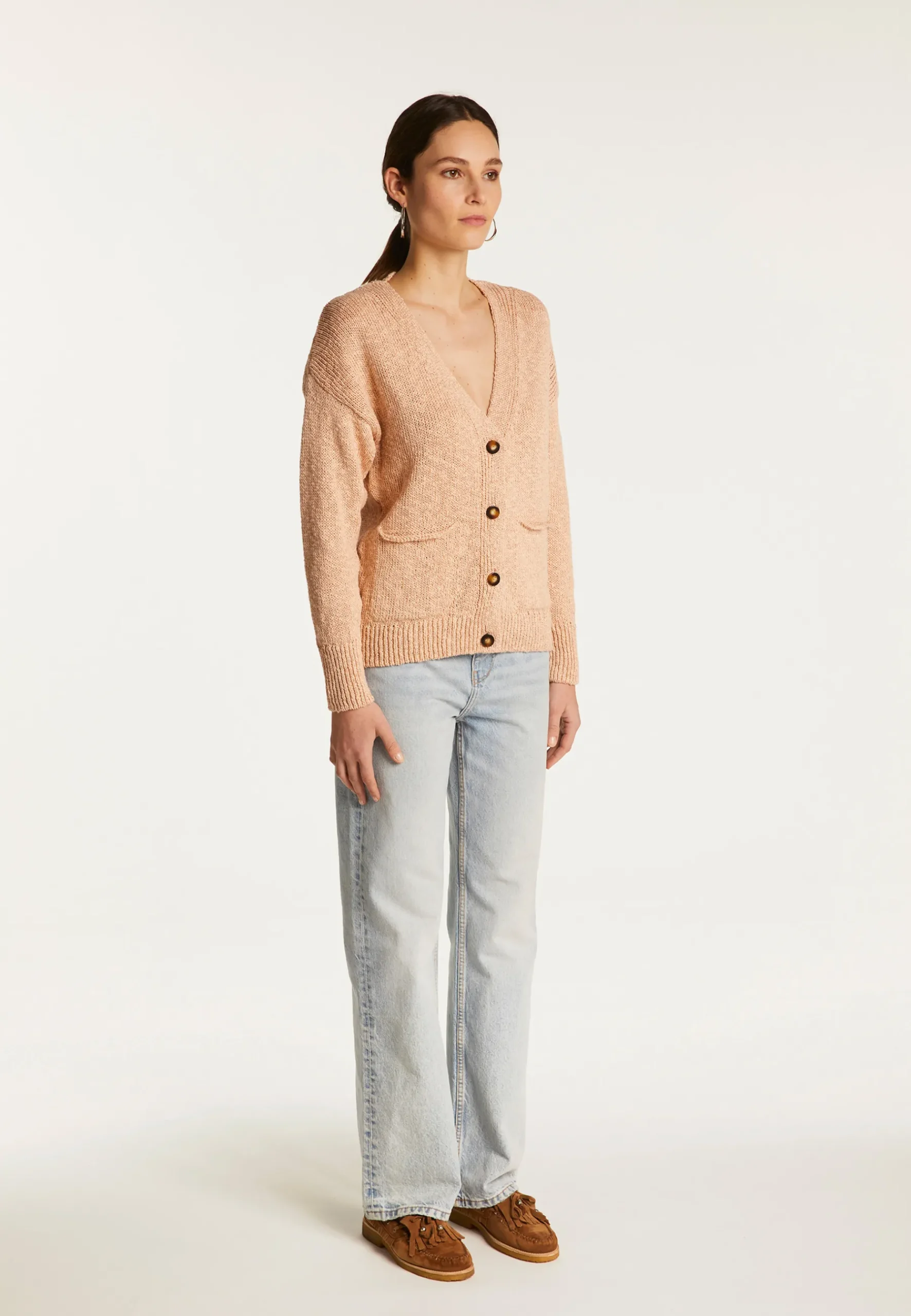 Montagut Vestes Et Cardigans-Cardigan en coton et lin - Naïs 24-Rose clair