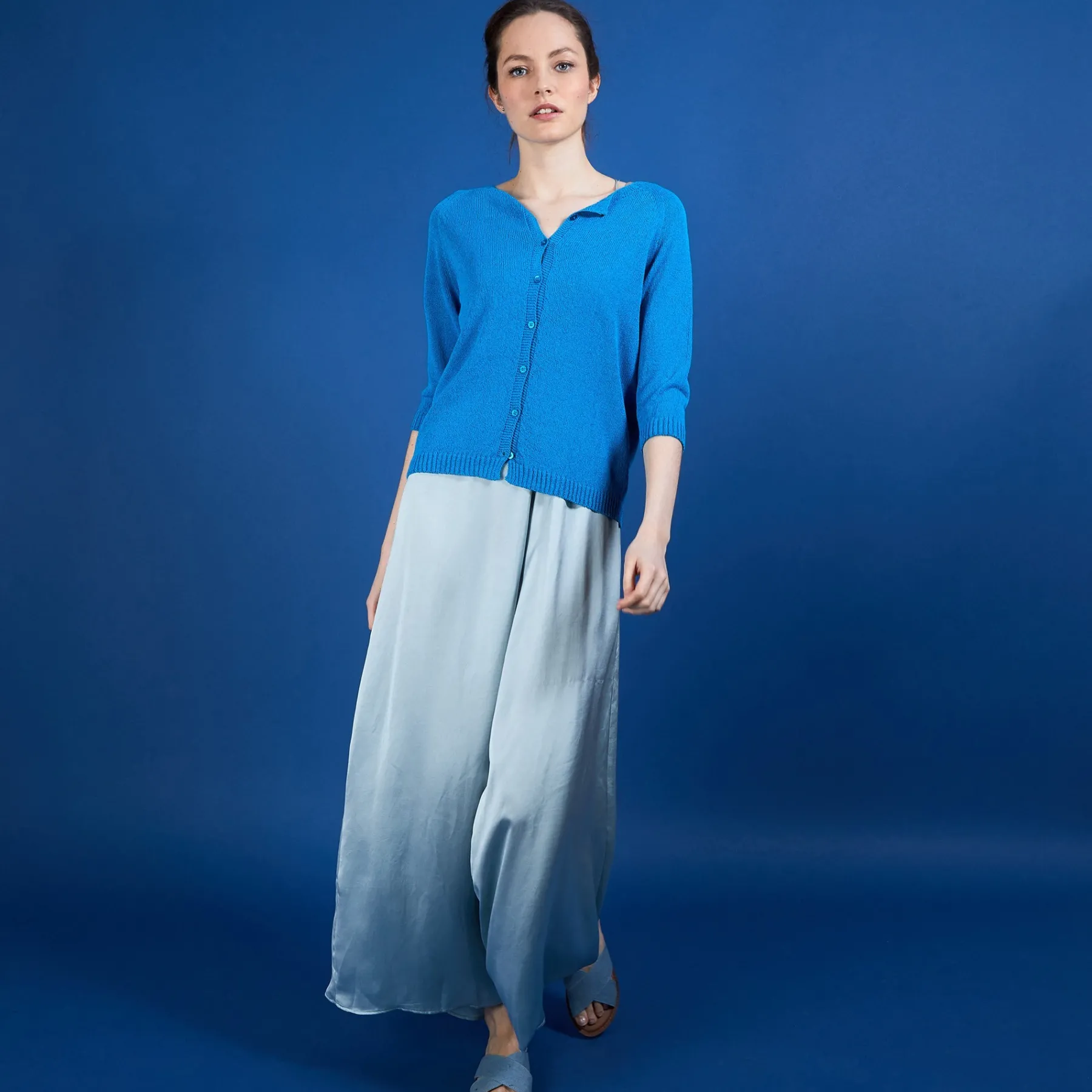 Montagut Vestes Et Cardigans-Cardigan femme en viscose crepe - Boubou 49-Turquoise