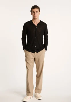 Montagut Chemises-Chemise boutonnée en lin flammé - Blason 01-Noir