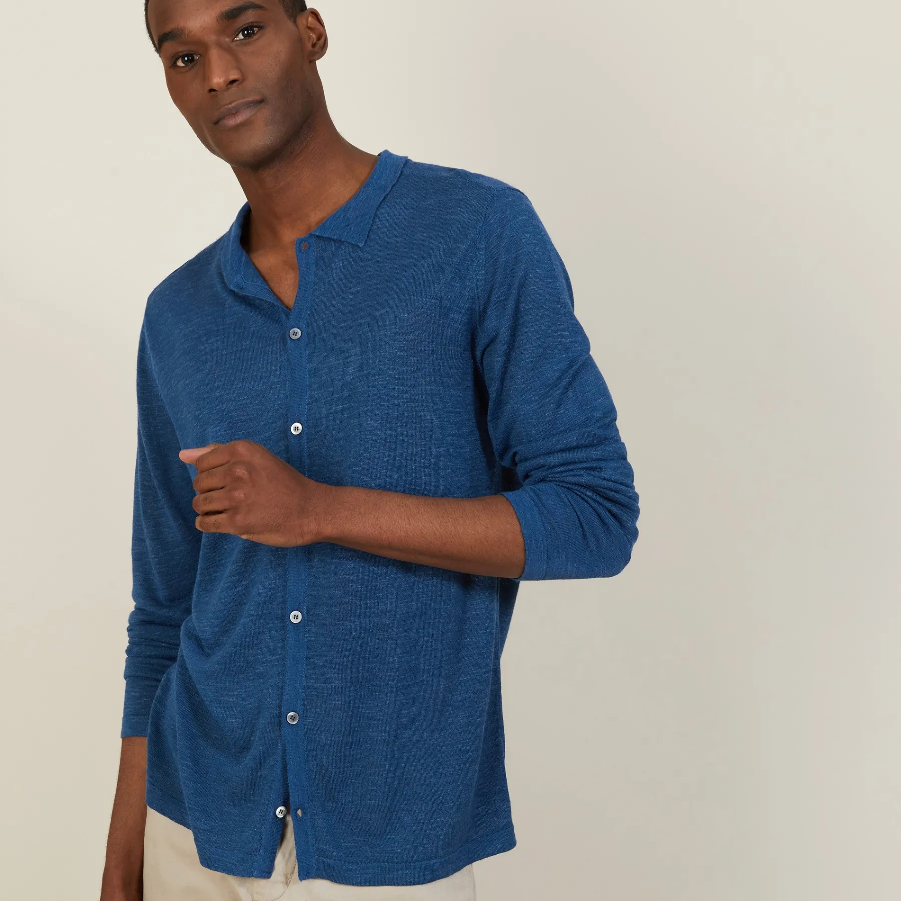 Montagut Chemises-Chemise boutonnée en lin flammé - Blason 06-Bleu moyen