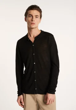 Montagut Chemises-Chemise boutonnée en lin flammé - Blason 01-Noir
