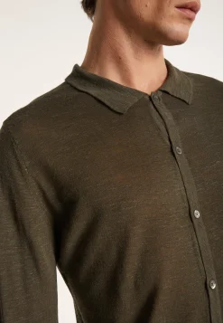 Montagut Chemises-Chemise boutonnée en lin flammé - Blason 83-Kaki