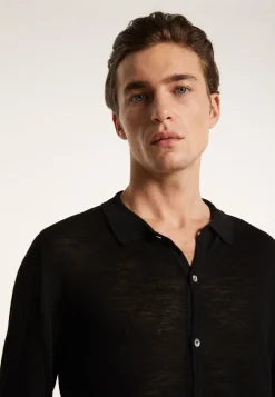 Montagut Chemises-Chemise boutonnée en lin flammé - Blason 01-Noir