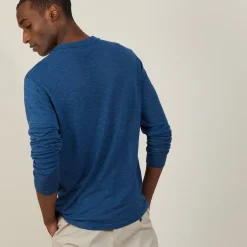 Montagut Chemises-Chemise boutonnée en lin flammé - Blason 06-Bleu moyen