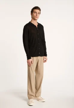 Montagut Chemises-Chemise boutonnée en lin flammé - Blason 01-Noir