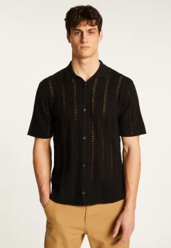 Montagut Chemises-Chemise en coton ajourée - Miguel 01-Noir