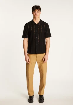 Montagut Chemises-Chemise en coton ajourée - Miguel 01-Noir