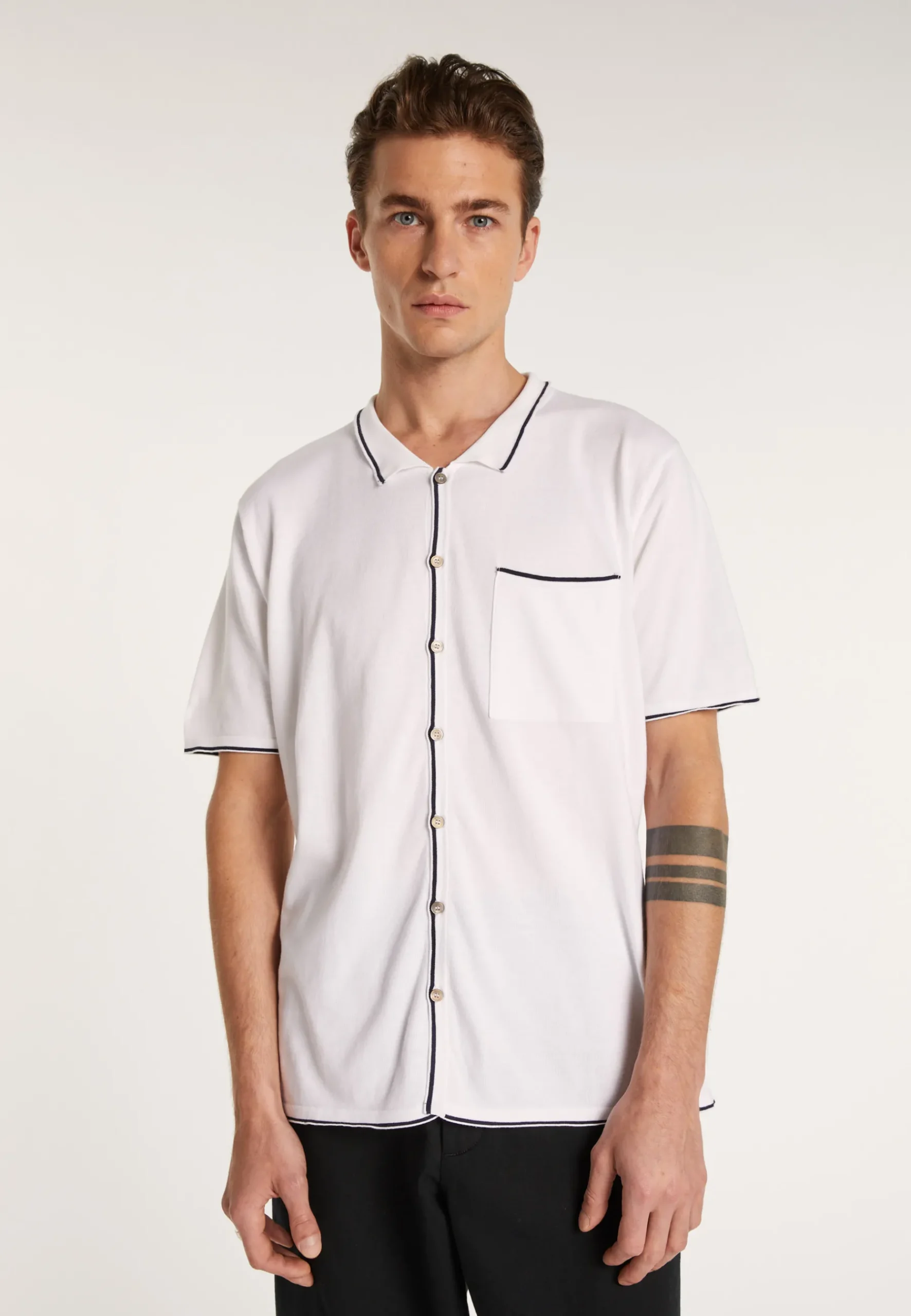 Montagut Chemises-Chemise en coton manches courtes - Lilian 02-Blanc
