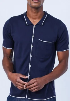 Montagut Chemises-Chemise en coton manches courtes - Lilian 05-Bleu marine