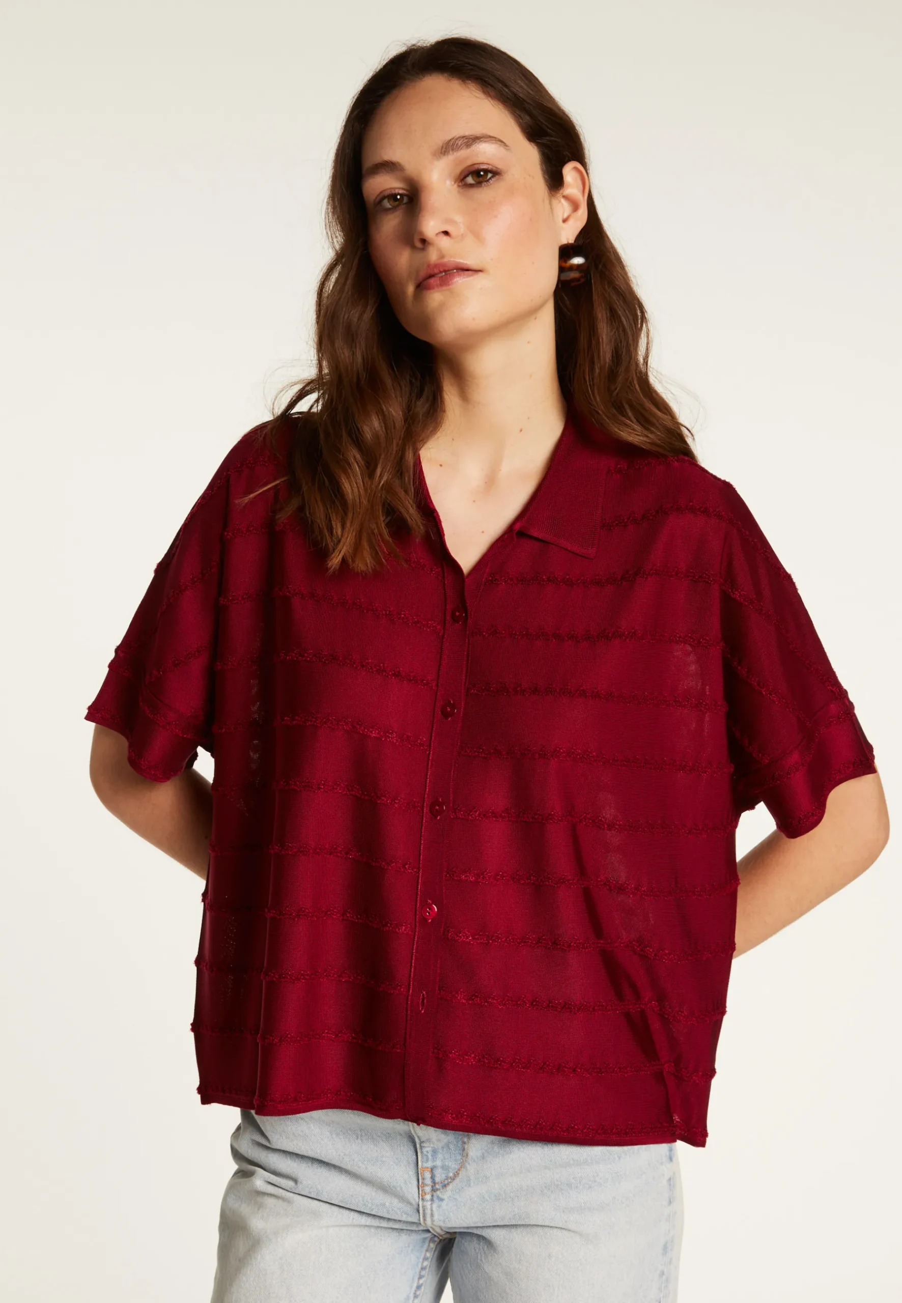 Montagut Chemisiers Et Polos-Chemise en fil lumière - Donatella 51-Bordeaux