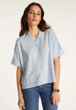 Montagut Chemisiers Et Polos-Chemise en fil lumière - Donatella 77-Bleu ciel