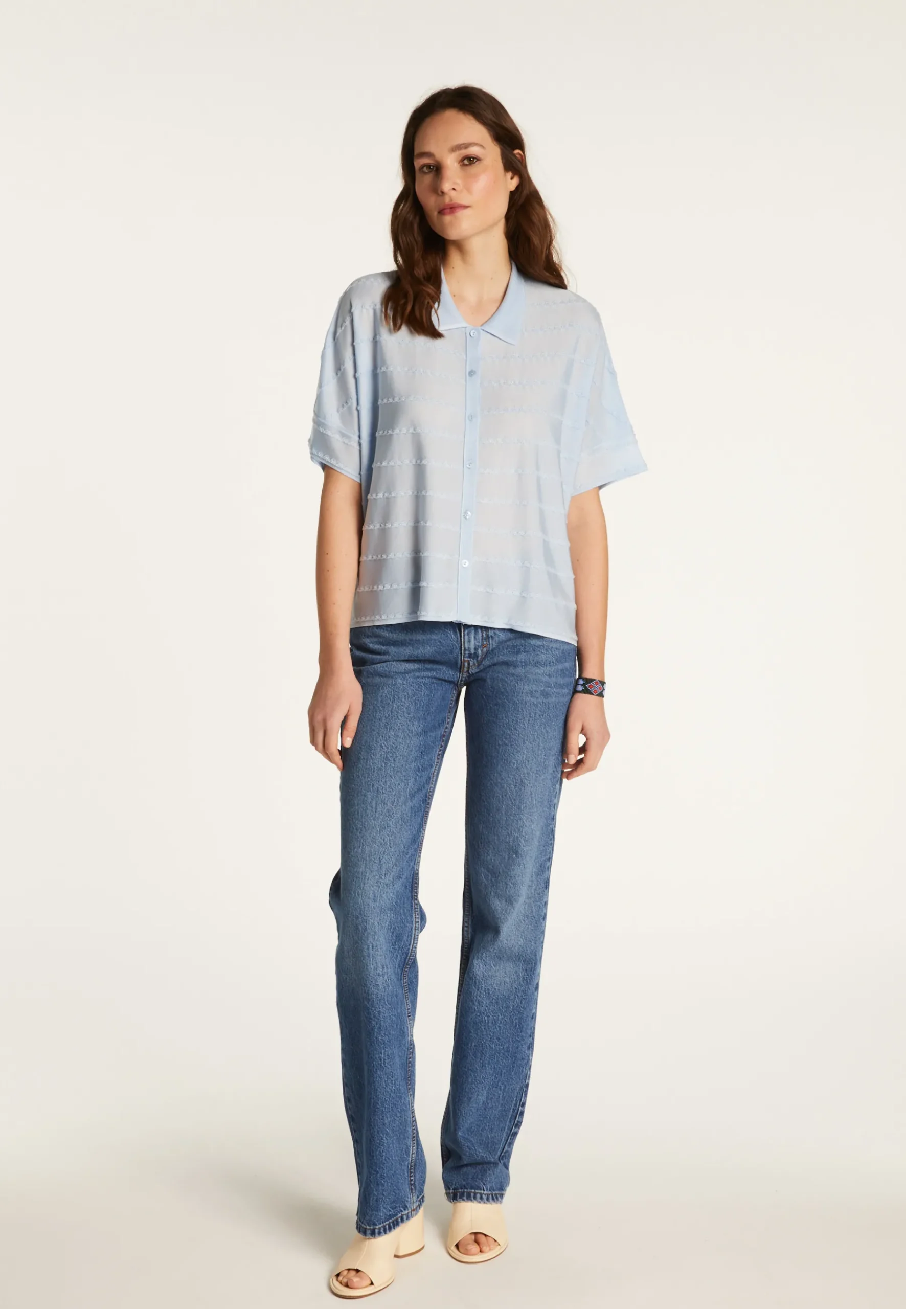 Montagut Chemisiers Et Polos-Chemise en fil lumière - Donatella 77-Bleu ciel