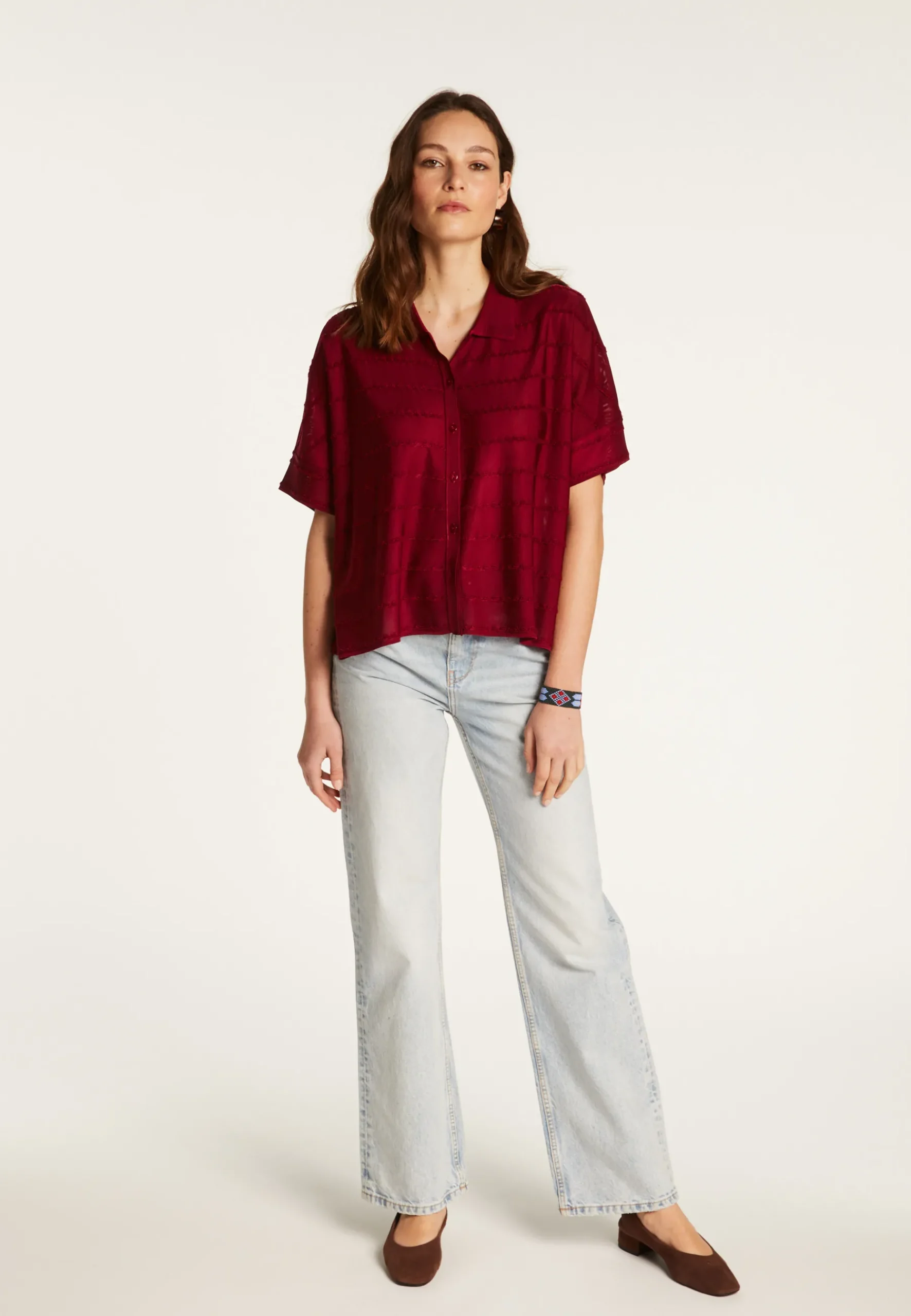 Montagut Chemisiers Et Polos-Chemise en fil lumière - Donatella 51-Bordeaux