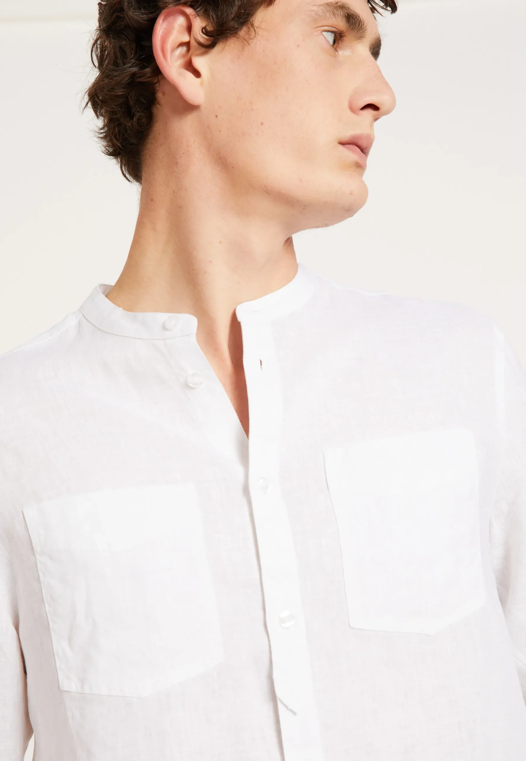Montagut Chemises-Chemise en lin col tunisien - Dean 02-Blanc