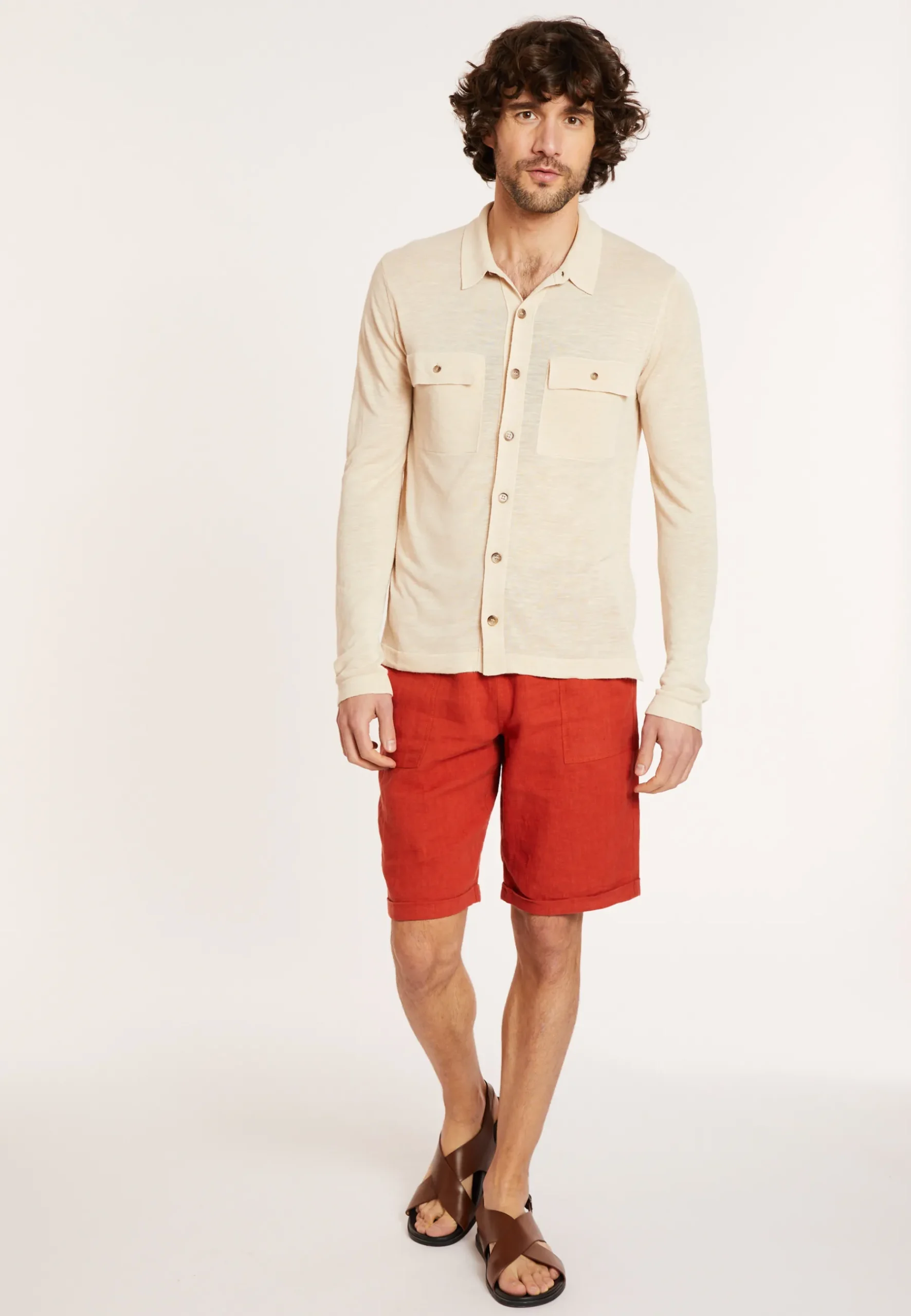 Montagut Chemises-Chemise en lin flammé - Randy 12-Beige clair