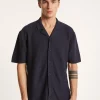 Montagut Chemises-Chemise manches courtes en coton et lin - Igino 05-Bleu marine