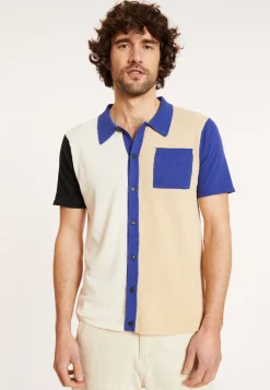 Montagut Chemises-Chemise manches courtes en coton brossé - Donald 03-Bleu foncé