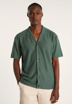 Montagut Chemises-Chemise manches courtes en coton et lin - Igino 21-Vert foncé